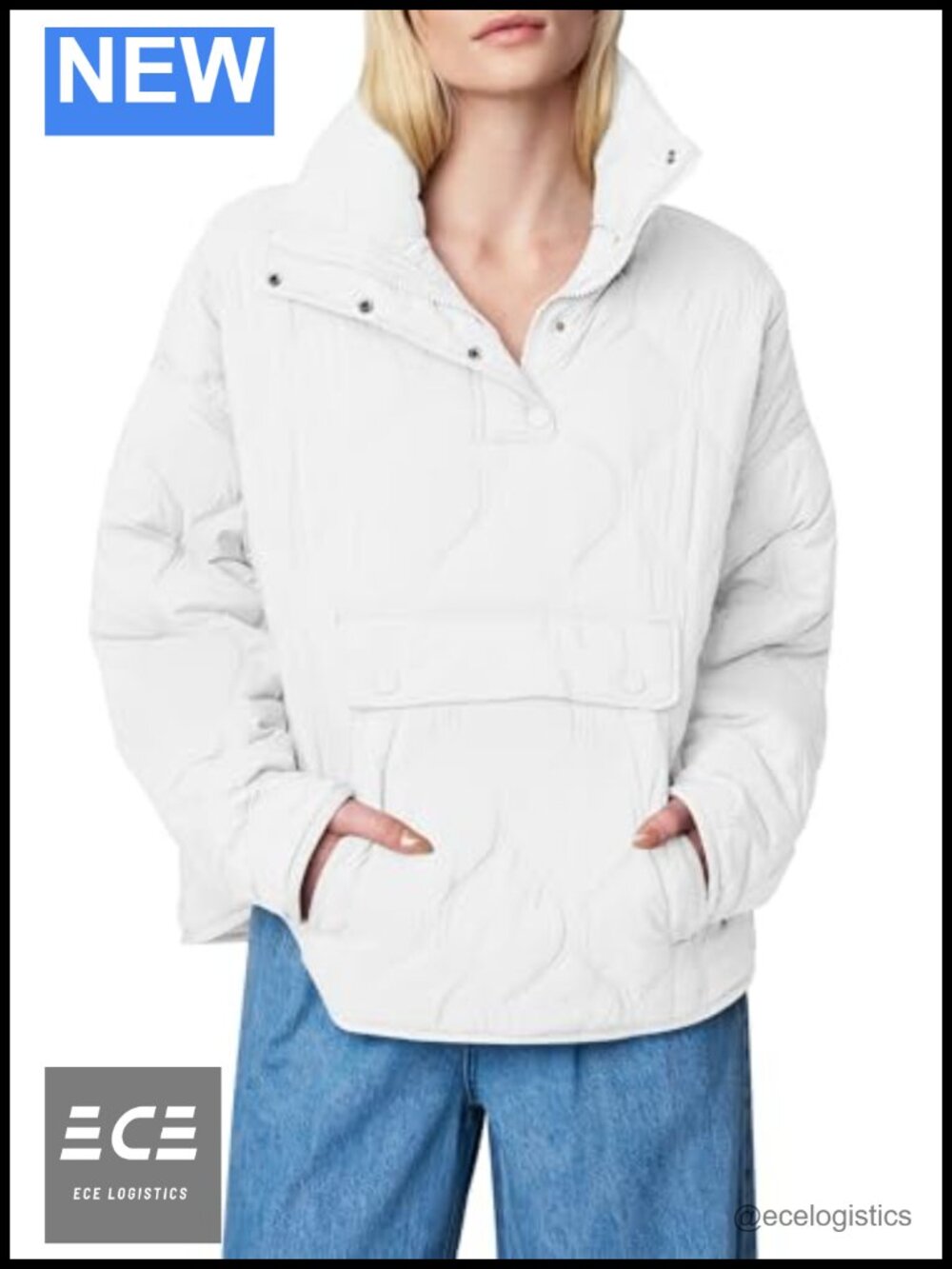 Women's Puffer Jacket Pullover Half Zip Quilted Lightweight Coat